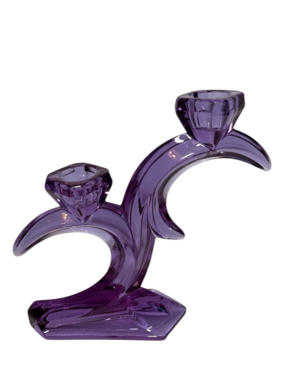 Vintage Alexandrite Purple Crystal Double Taper Candlestick Holder 
Art Deco